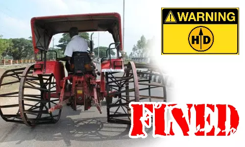 இரும்புச்சக்கரம் ெபாருத்திய டிராக்டரை  தார்ச்சாலையில் ஓட்டினால் அபராதம் - நெடுஞ்சாலைத்துறை எச்சரிக்கை