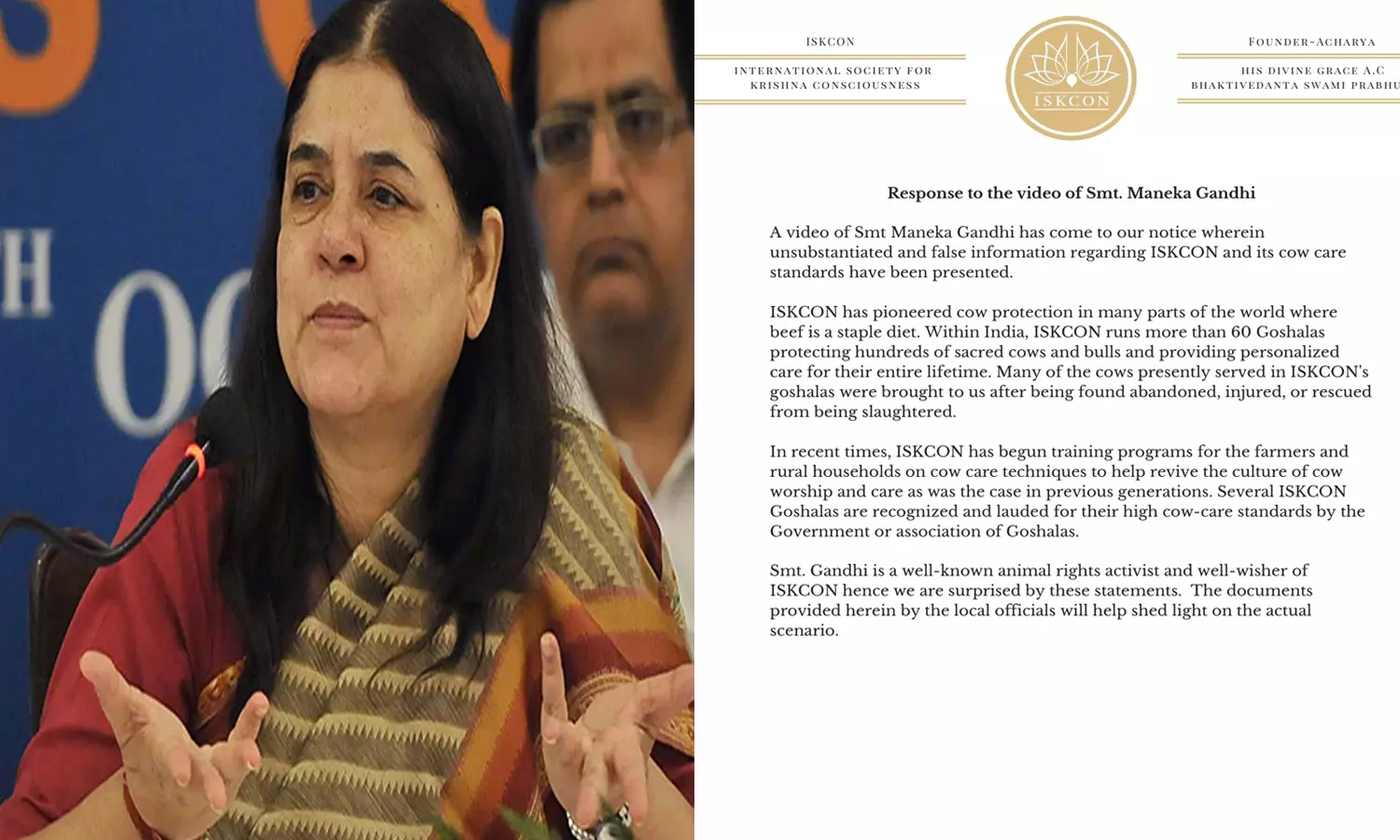 இறைச்சி கூடத்திற்கு மாடுகளை விற்கிறோமா? மேனகாவிற்கு இஸ்கான் காட்டமான பதில் இறைச்சி கூடத்திற்கு மாடுகளை விற்கிறோமா? மேனகாவிற்கு இஸ்கான் காட்டமான பதில்