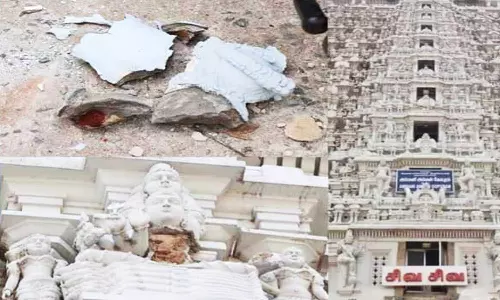 திருவண்ணாமலை அம்மணி அம்மன் கோபுரத்தில் உள்ள சிலை உடைந்து விழுந்தது