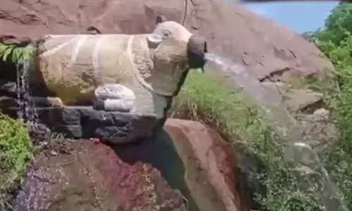 திருவண்ணாமலை மலையில் நந்தி தீர்த்தத்தில் கொட்டும் தண்ணீர்