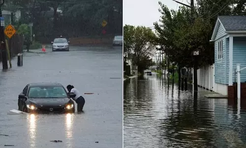 நியூயார்க் நகரம் வெள்ளத்தில் மிதக்கிறது: ரெயில்-விமான நிலையங்கள் மூடப்பட்டன