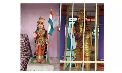 பாப்பாரப்பட்டியில்   காந்தி, பாரதமாதா சிலைகளை கண்டுகொள்ளாத பேரூராட்சி நிர்வாகம்