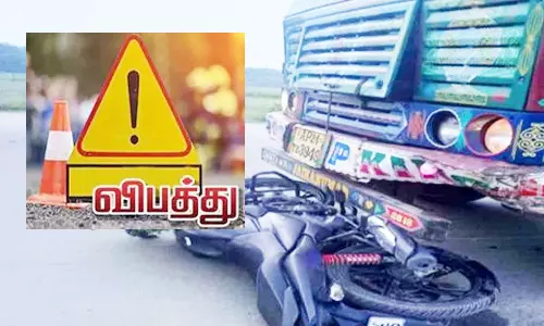 பைக் மீது லாரி மோதி வாலிபர் தலை நசுங்கி பலி