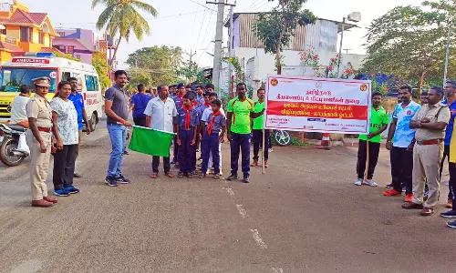 கம்பத்தில் தீயணைப்புத்துறை சார்பில் விழிப்புணர்வு மாரத்தான்