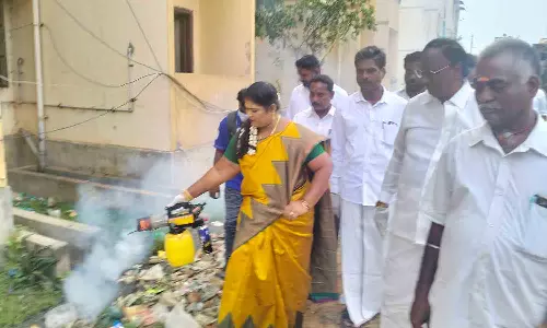 டெங்கு பரவலை தடுக்க கொசு மருந்து அடிக்கும் பணி