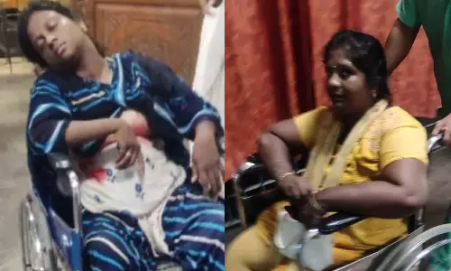 மழைநீர் கால்வாய் கான்கிரீட் கம்பியில் விழுந்ததில் 2 மாற்றுத்திறனாளி பெண்கள் படுகாயம்