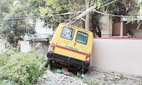 தனியார் பள்ளி வேன் மின்கம்பத்தில் மோதி விபத்து