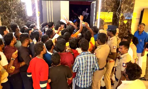 சினிமா தியேட்டரில் ரசிகர்கள்- போலீசார் இடையே தள்ளுமுள்ளு