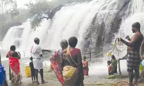 மழை குறைந்ததையடுத்து திற்பரப்பு அருவியில் 10 நாட்களுக்கு பிறகு குளிக்க அனுமதி