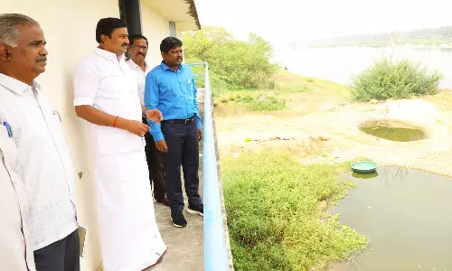 முத்தூா் - காங்கயம் காவிரி கூட்டு குடிநீா் திட்ட மேம்பாட்டு  பணி - அமைச்சர் மு.பெ.சாமிநாதன் ஆய்வு