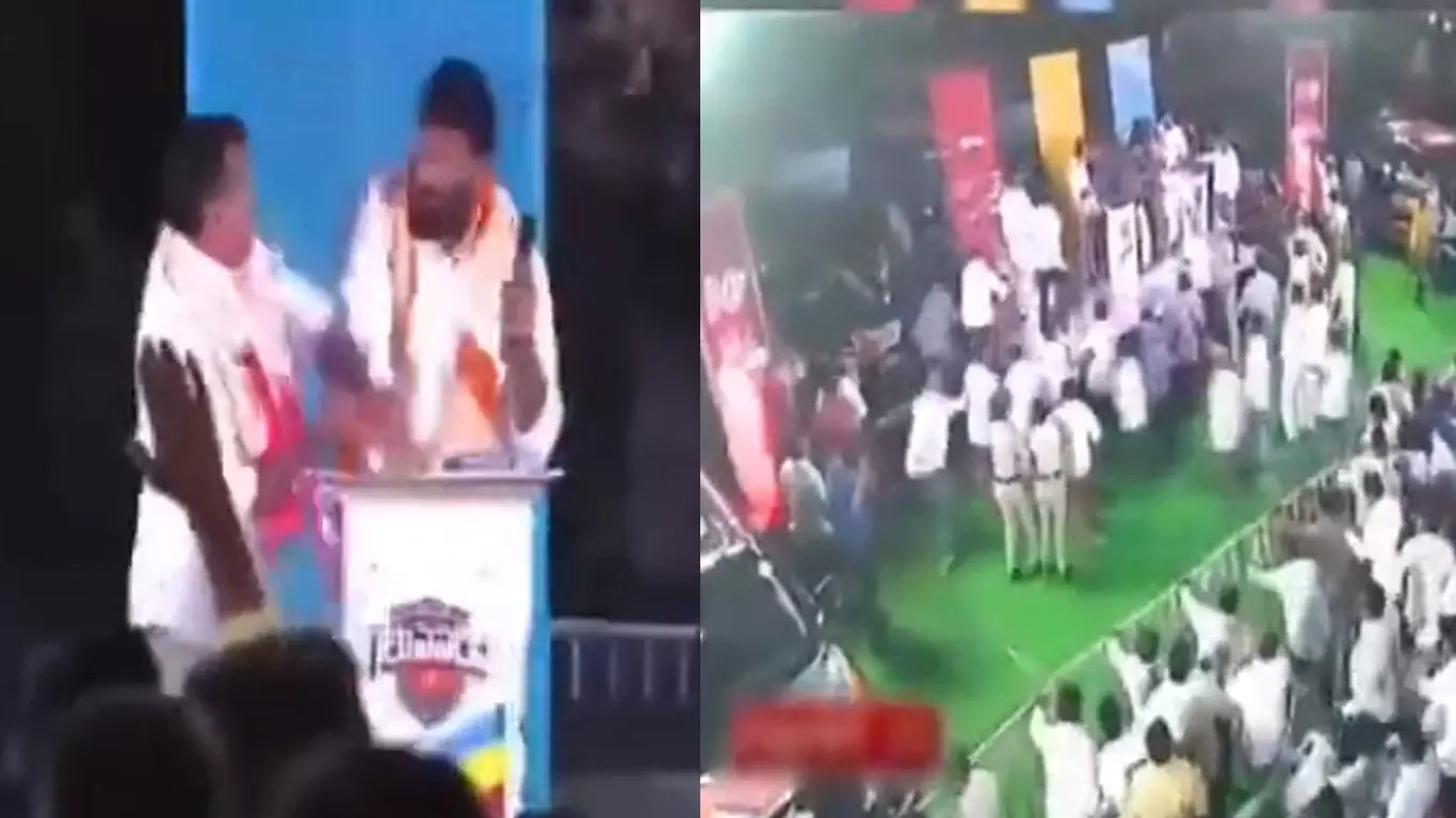 தெலுங்கானாவில் பரபரப்பு: டி.வி. நிகழ்ச்சியில் பா.ஜ.க. வேட்பாளரை தாக்கிய ஆளும் கட்சி எம்.எல்.ஏ