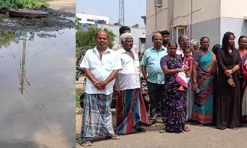 திருப்பூர் அரசு அடுக்குமாடி குடியிருப்பில் கழிவுநீர் வெளியேறி சுகாதார சீர்கேடு