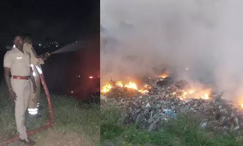 திருமுருகன்பூண்டி அருகே பாறைக்குழியில் 2-வது நாளாக பற்றி எரியும் தீ