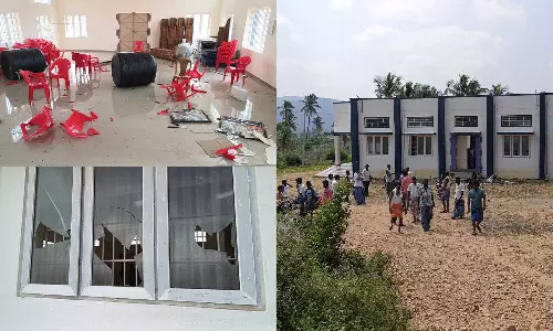 அரசு சமுதாய திருமண மண்டபத்தில் உள்ள பொருட்களை அடித்து நொறுக்கிய மர்ம நபர்கள்-  போலீசார் தீவிர விசாரணை