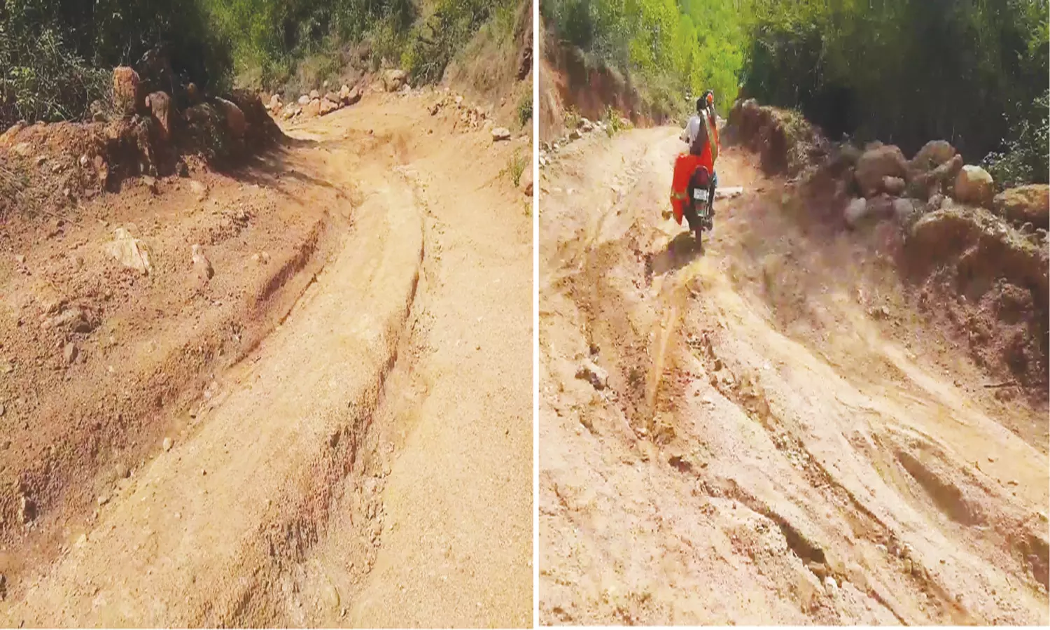 மண்சாலை மழை நீரில் அடித்து சென்றதால் பொதுமக்கள் அவதி மண்சாலை மழை நீரில் அடித்து சென்றதால் பொதுமக்கள் அவதி