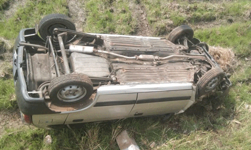 சாலையோர பள்ளத்தில் கார் கவிழ்ந்து விபத்து