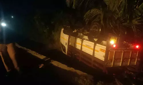 சரக்கு வாகனம் கவிழ்ந்து ஒருவர் பலி: 12 பேர் காயம்