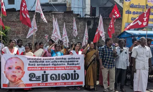 பாலஸ்தீன போரை நிறுத்த கோரி மார்க்சிஸ்டு ஊர்வலம் - ஆர்ப்பாட்டம்