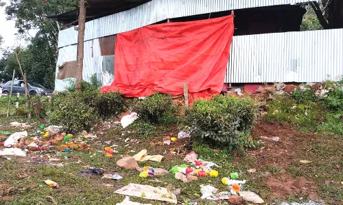 வால்பாறை அருகே கோவில் சுவரை இடித்து சேதப்படுத்திய காட்டு யானைகள்