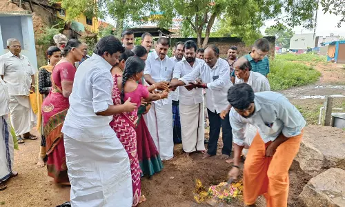 விளாத்திகுளம் அருகே கலையரங்கம் கட்டும் பணிக்கு பூமி பூஜை