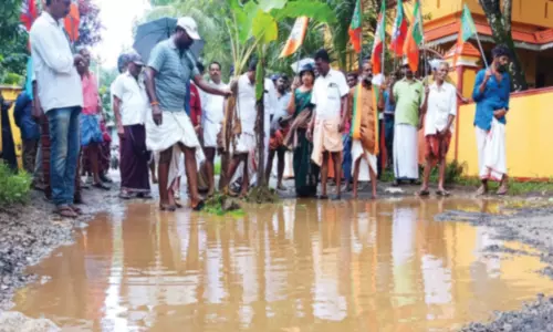 பாரதியஜனதா சார்பில் சாலையை சீரமைக்க கேட்டு நாற்று நடும் போராட்டம்