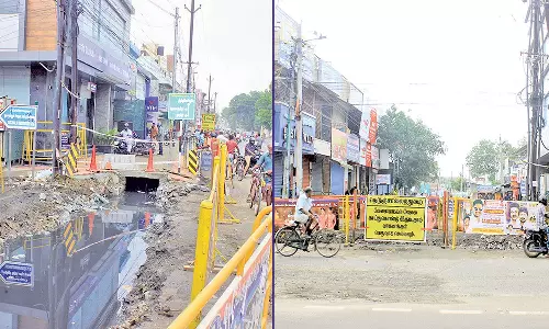 வாறுகால் அமைக்கும் பணி தொடக்கம்-டவுன் ஸ்ரீபுரம் சாலையில் போக்குவரத்து மாற்றம் அமல்