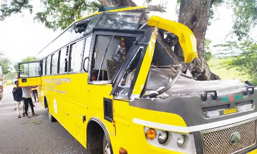 தனியார் கல்லூரி பஸ் மரத்தில் மோதி விபத்து