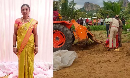 கணவர் ஓட்டி வந்த டிராக்டரில் சிக்கி மனைவி பலி: சாவில் சந்தேகம் இருப்பதாக உறவினர்கள் வாக்குவாதம்