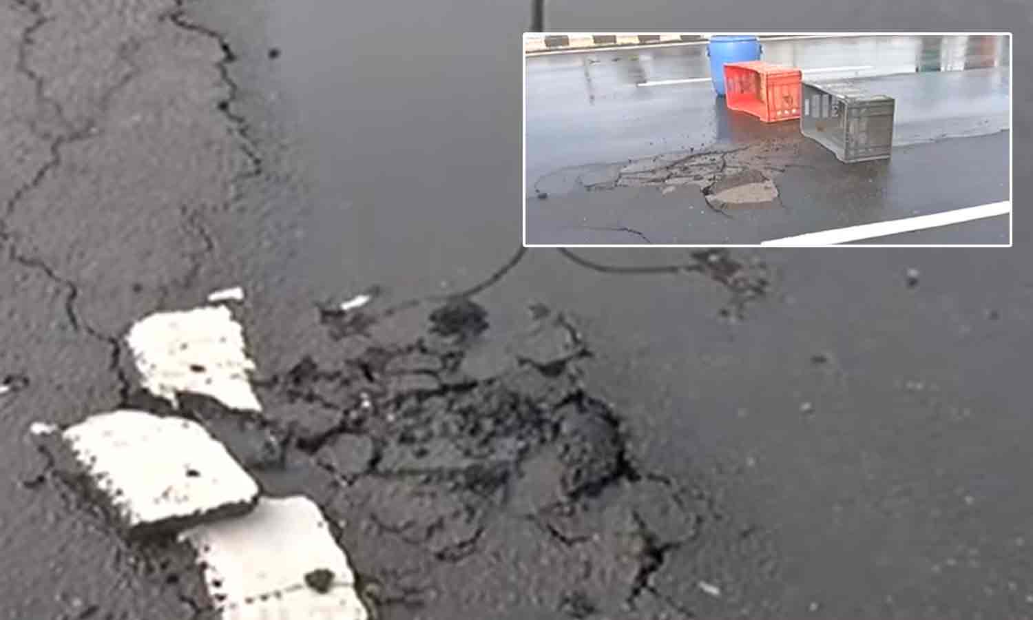 அடையாறு பாலம் அருகே சாலையில் ஏற்பட்ட பள்ளத்தால் மத்திய கைலாஷ் சாலை மூடப்பட்டது