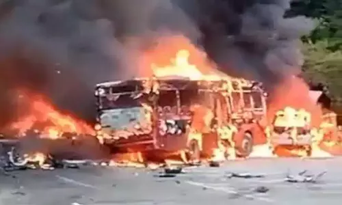 நெடுஞ்சாலையில் லாரி மோதி விபத்து: வாகனங்கள் அடுத்தடுத்து மோதி எரிந்ததில் 16 பேர் பலி