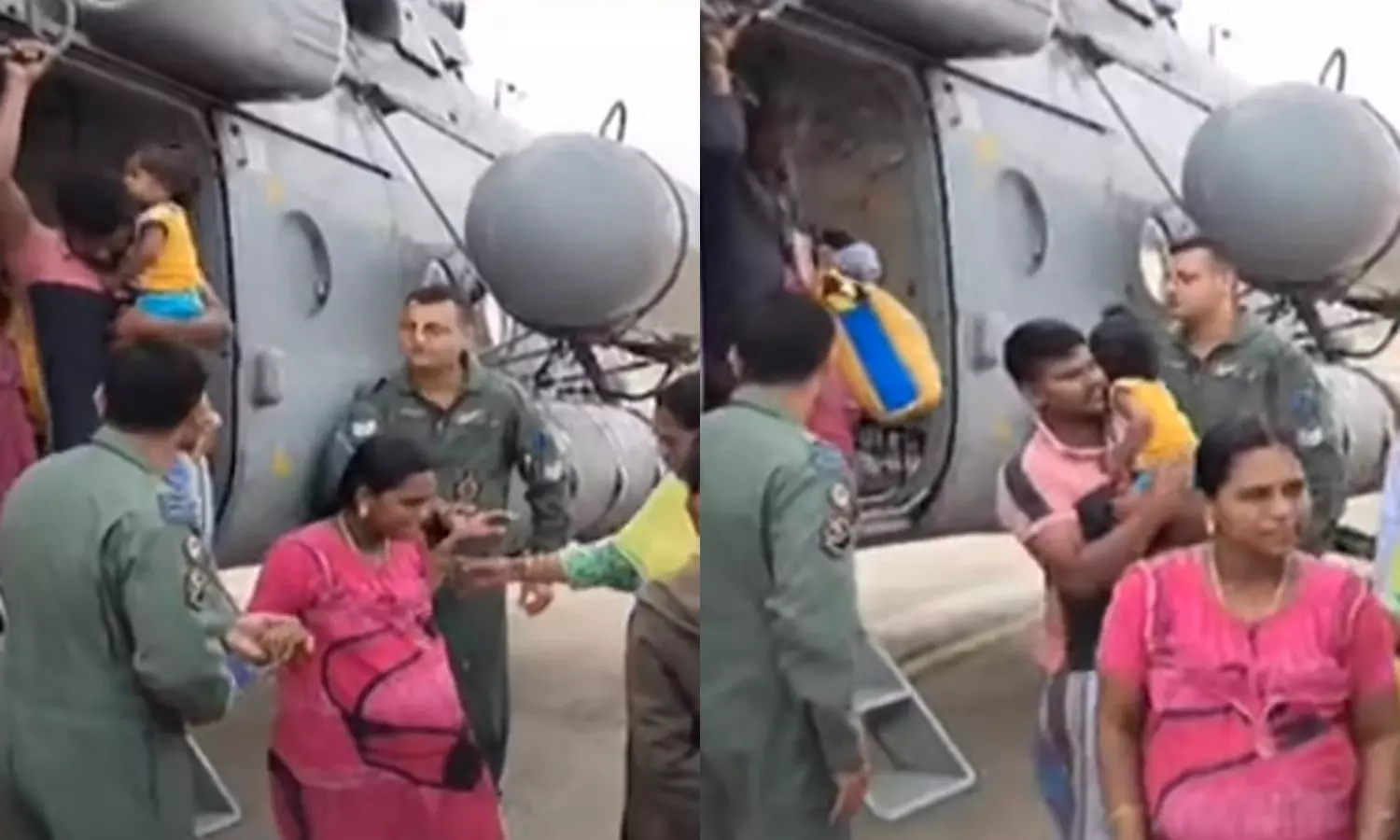 ரெயிலில் சிக்கியிருந்த கர்ப்பிணி ஹெலிகாப்டர் மூலம் மீட்பு | Rescue pregnant  woman stuck on train by helicopter