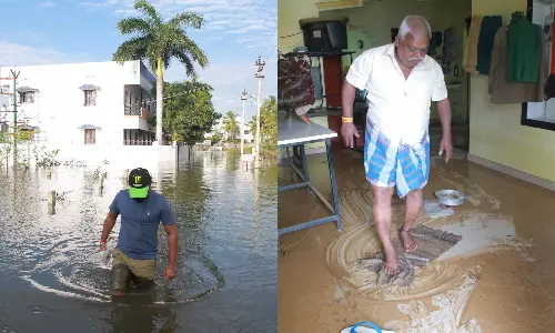 குடியிருப்புகள்-விளைநிலங்களை சூழ்ந்த தண்ணீர் வடிந்தது: தெருக்களில் வெள்ளம் தேங்கி இருப்பதால் மக்கள் கடும் அவதி