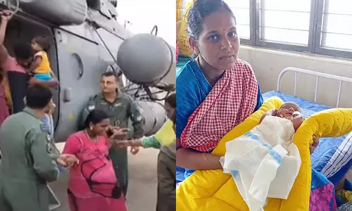 வெள்ள பாதிப்பில் இருந்து ஹெலிகாப்டரில் மீட்கப்பட்ட நிறைமாத கர்ப்பிணிக்கு குழந்தை பிறந்தது