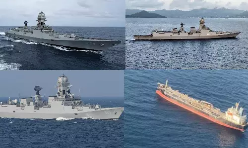 சரக்கு கப்பல் மீது தாக்குதல்: அரபிக்கடலில் 3 போர்க்கப்பல்களை பாதுகாப்புக்கு நிறுத்தியது இந்தியா