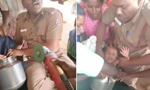 வீட்டில் விளையாடியபோது பாத்திரத்திற்குள் சிக்கிய சிறுமி