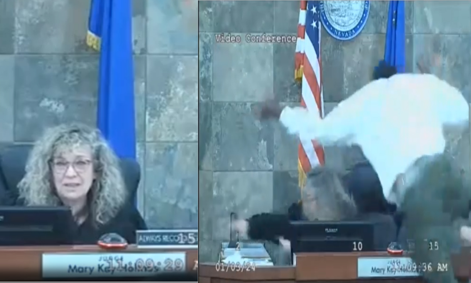 தீர்ப்பை வாசிக்கும் நீதிபதியை பாய்ந்து தாக்கிய குற்றவாளி