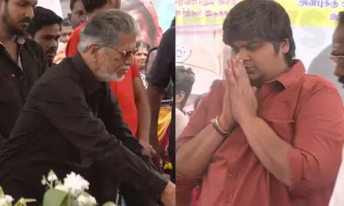 விஜயகாந்த் நினைவிடத்தில் அஞ்சலி செலுத்திய திரைப்பிரபலங்கள்