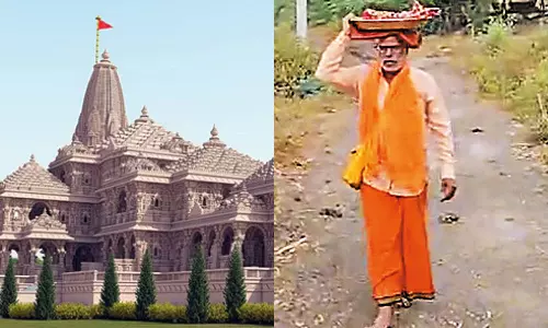 தங்க காலணிகளை சுமந்தபடி அயோத்திக்கு நடைபயணம் செல்லும் பக்தர்