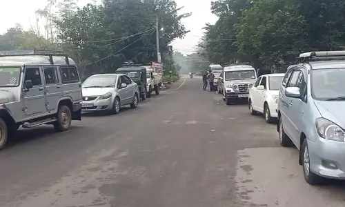 தமிழக எல்லையில் தடுத்து நிறுத்தப்பட்ட வாகனங்கள்