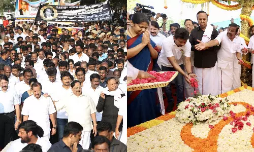 அண்ணா நினைவு நாள்: தி.மு.க. அமைதி பேரணி - நினைவிடத்தில் மரியாதை