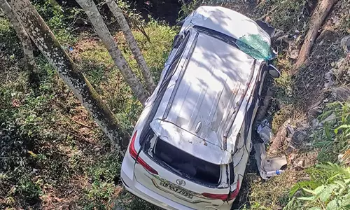 கொடைக்கானலில் 20 அடி பள்ளத்தில் கார் கவிழ்ந்து விபத்து