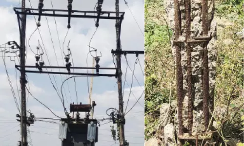 சிமெண்டுகள் பெயர்ந்து உடைந்து விழும் நிலையில் மின்கம்பங்கள்-பொதுமக்கள் அச்சம்