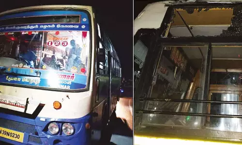 உடுமலை-மூணாறு சாலையில் அரசு பஸ்சை வழிமறித்து தாக்கிய ஒற்றை யானை அச்சத்தில் தவித்த பயணிகள்