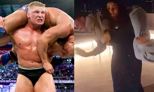 ப்ரோக் லெஸ்னர் போல சாஹலை தோள்மேல் தூக்கி சுற்றிய மல்யுத்த வீராங்கனை- வீடியோ வைரல்