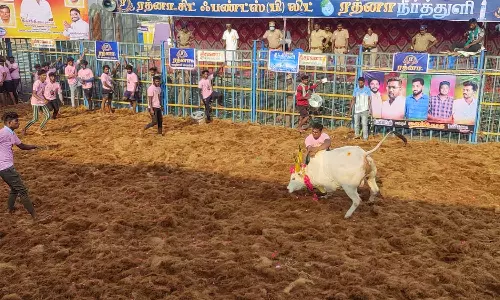 தருமபுரி அருகே  ஜல்லிகட்டு விழாவில் சீறிபாய்ந்த காளைகள்