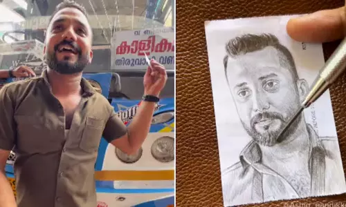 பஸ் டிக்கெட்டில் கண்டக்டர் படத்தை வரைந்த வாலிபர்