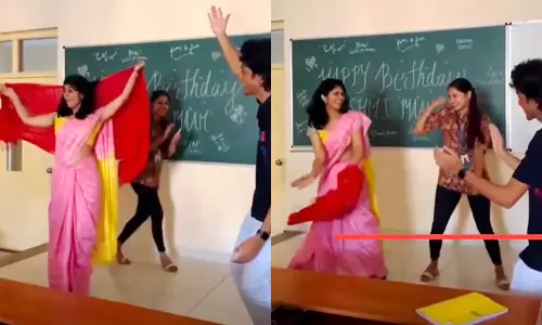 அரசு பள்ளியில் பிறந்தநாள் விழா: மாணவனுடன் நடனமாடிய ஆசிரியை