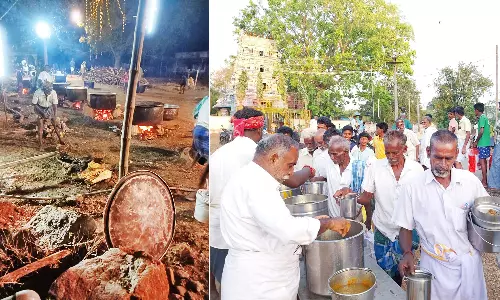 நத்தம், வேட்டைக்காரன் சுவாமிக்கு 50 கிடாய்கள் வெட்டி படையல்