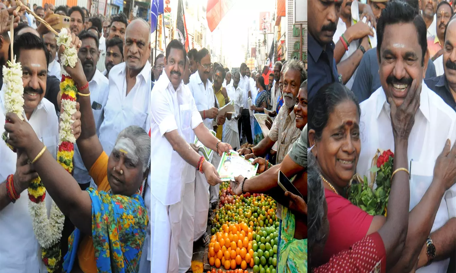 சேலம் கடைவீதியில் வாக்குசேகரித்த எடப்பாடி பழனிசாமி சேலம் கடைவீதியில் வாக்குசேகரித்த எடப்பாடி பழனிசாமி