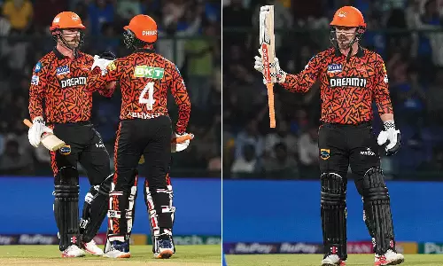 ஐ.பி.எல். 2024 - டிராவிஸ் ஹெட், அபிஷேக் ஷர்மா மிரட்டல்.. 266 ரன்களை குவித்தது ஐதராபாத்